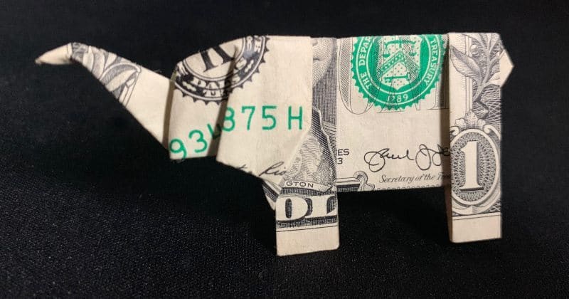 Dollar Bill Origami Elephant Complete