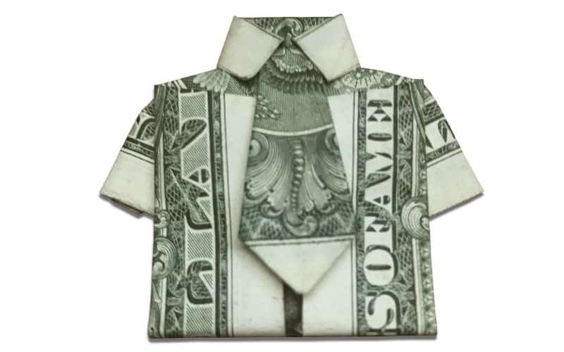 origami money shirt and tie