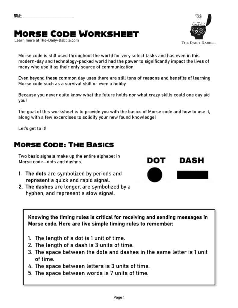 morse code practice worksheet page 1