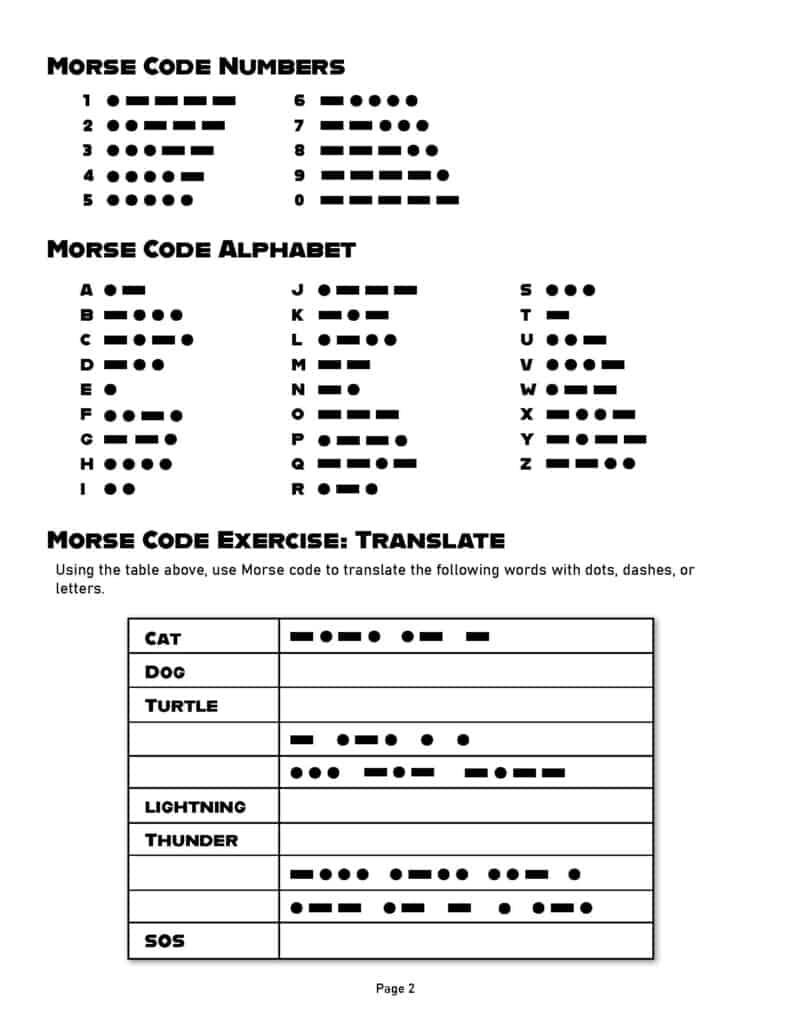 morse code practice worksheet page 2