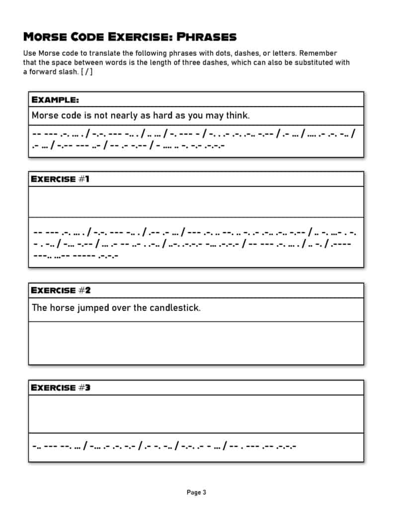 morse code practice worksheet page 3