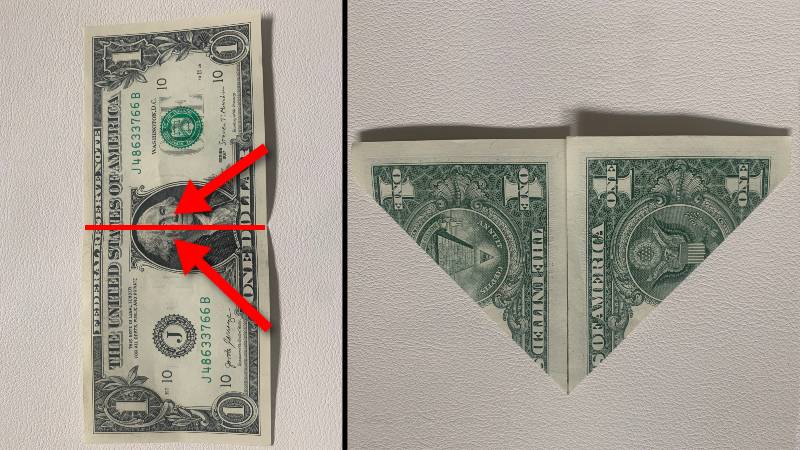 dollar bill origami tulip step 2