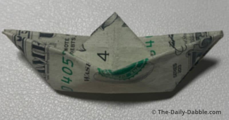 dollar bill origami boat complete