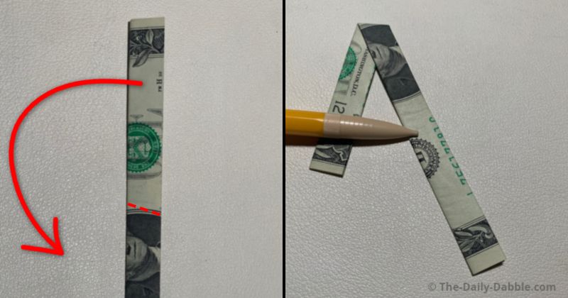 dollar bill origami letter a step 4