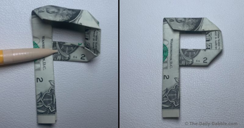 dollar bill origami letter p step 7