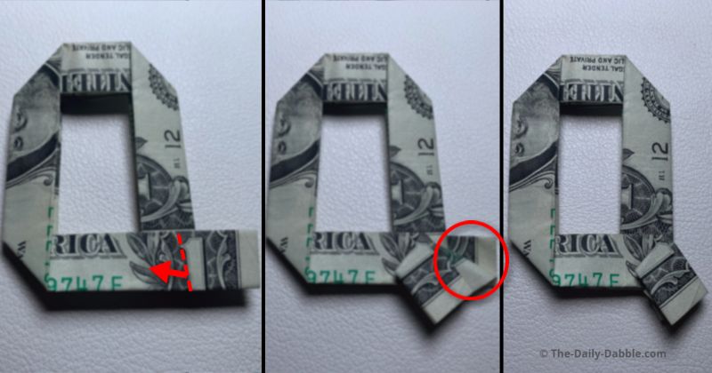 dollar bill origami letter q step 7
