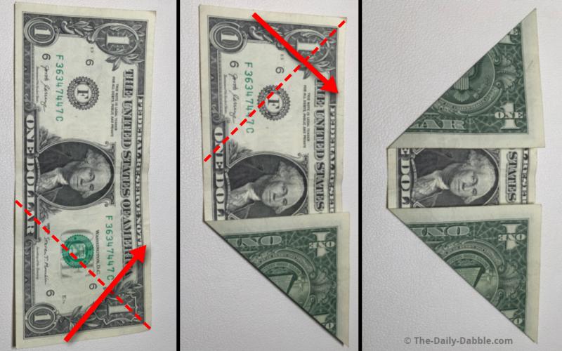 dollar bill origami leaf step 1