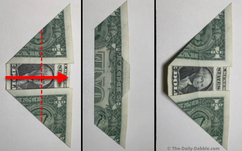 dollar bill origami leaf step 2